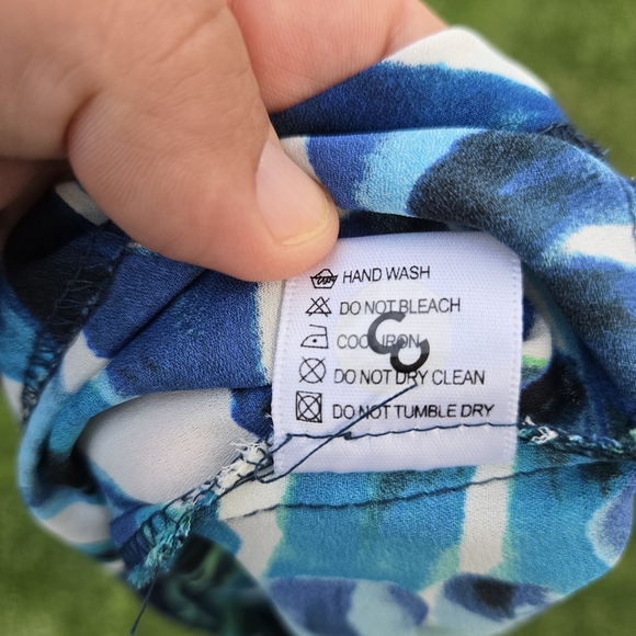 Tropical Blue and Green Leaf Print Dress Size 3 - Picture 5 of 6